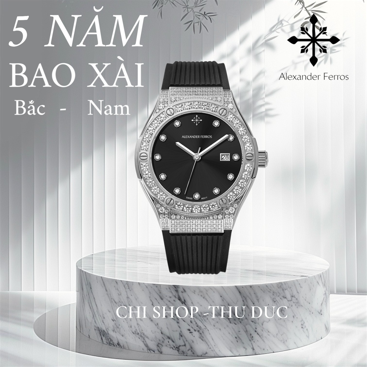 Đồng Hồ Nữ Alexander Ferros 2251FS-01 Máy Pin Thụy Sỹ Kính Sapphire Thanh Lịch