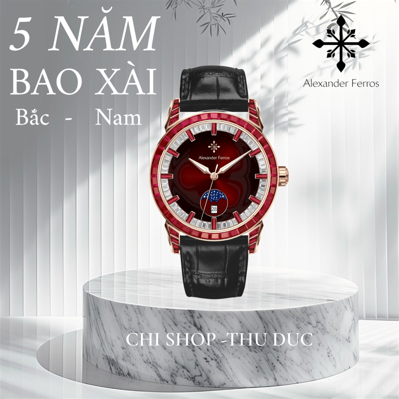 Đồng Hồ Nam Alexander Ferros 9081R-03 Máy Cơ Tự Động Dây Da Mạ Vàng Hồng