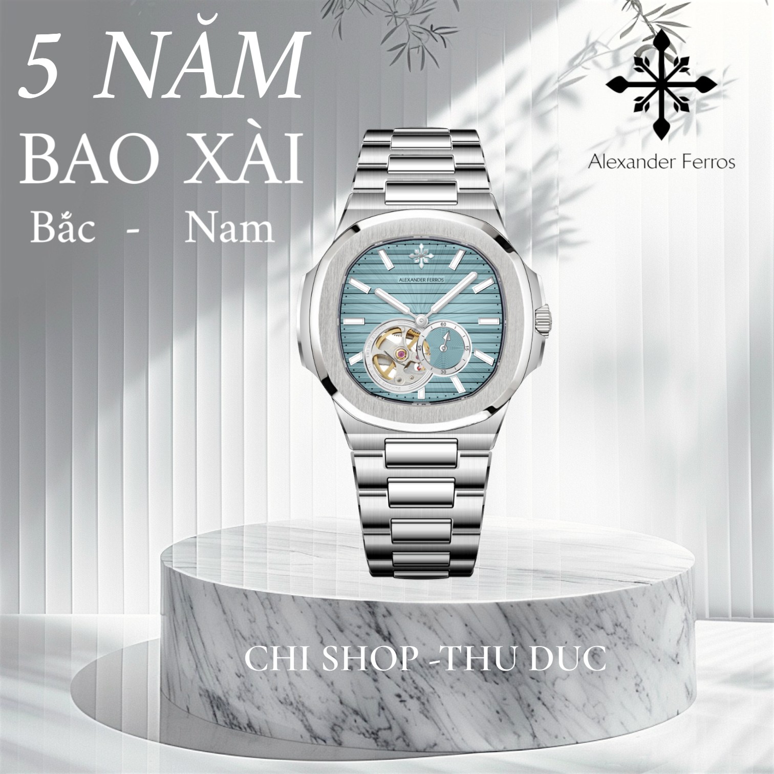 Đồng Hồ Nam Alexander Ferros 6312S/13 Mặt Số Xanh Lam Kẻ Ngang Thép Không Gỉ Sapphire