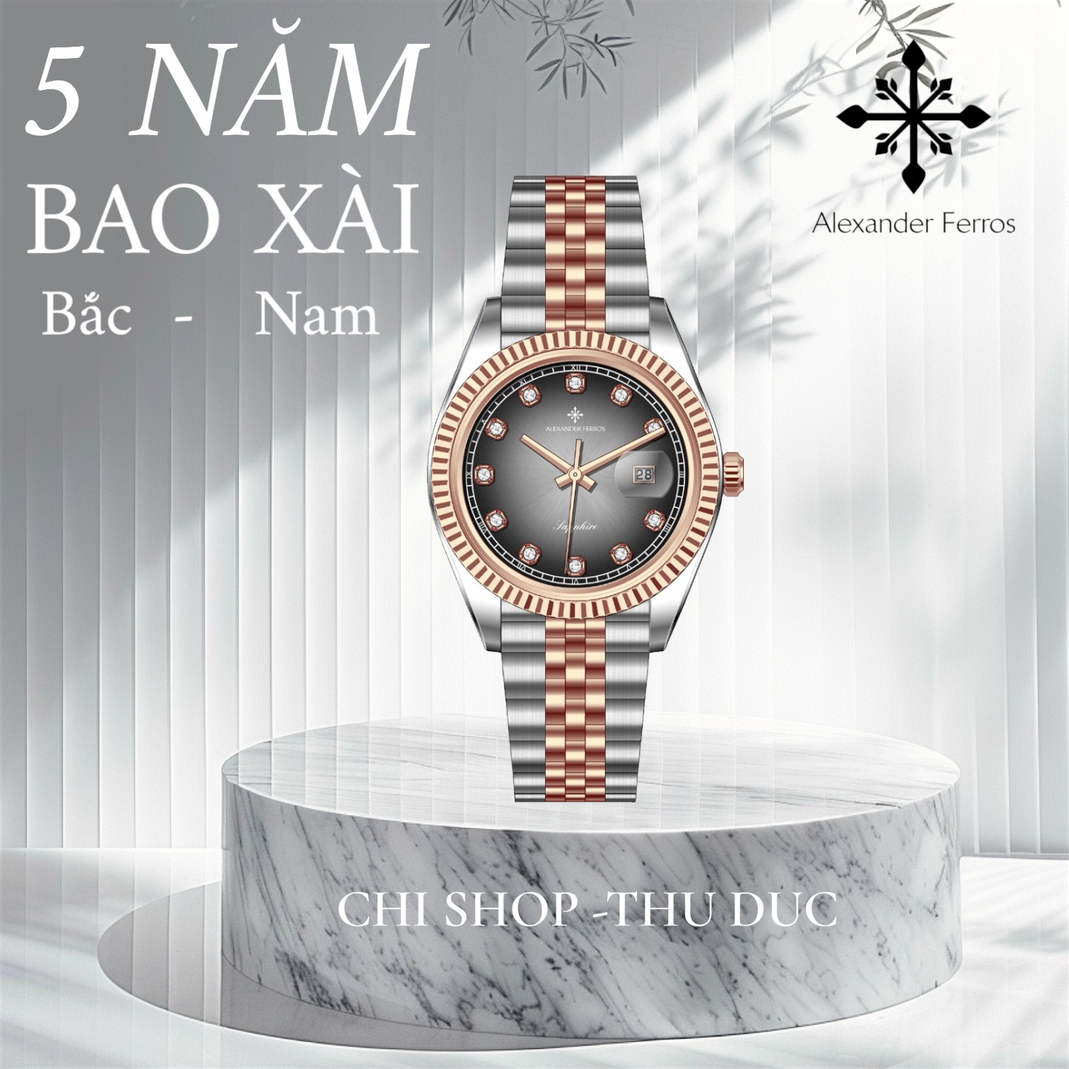 Đồng hồ nam Alexander Ferros 8382D/09 – máy Quartz Miyota 2115, kim Dauphine, mặt xám 40mm, kính Sapphire