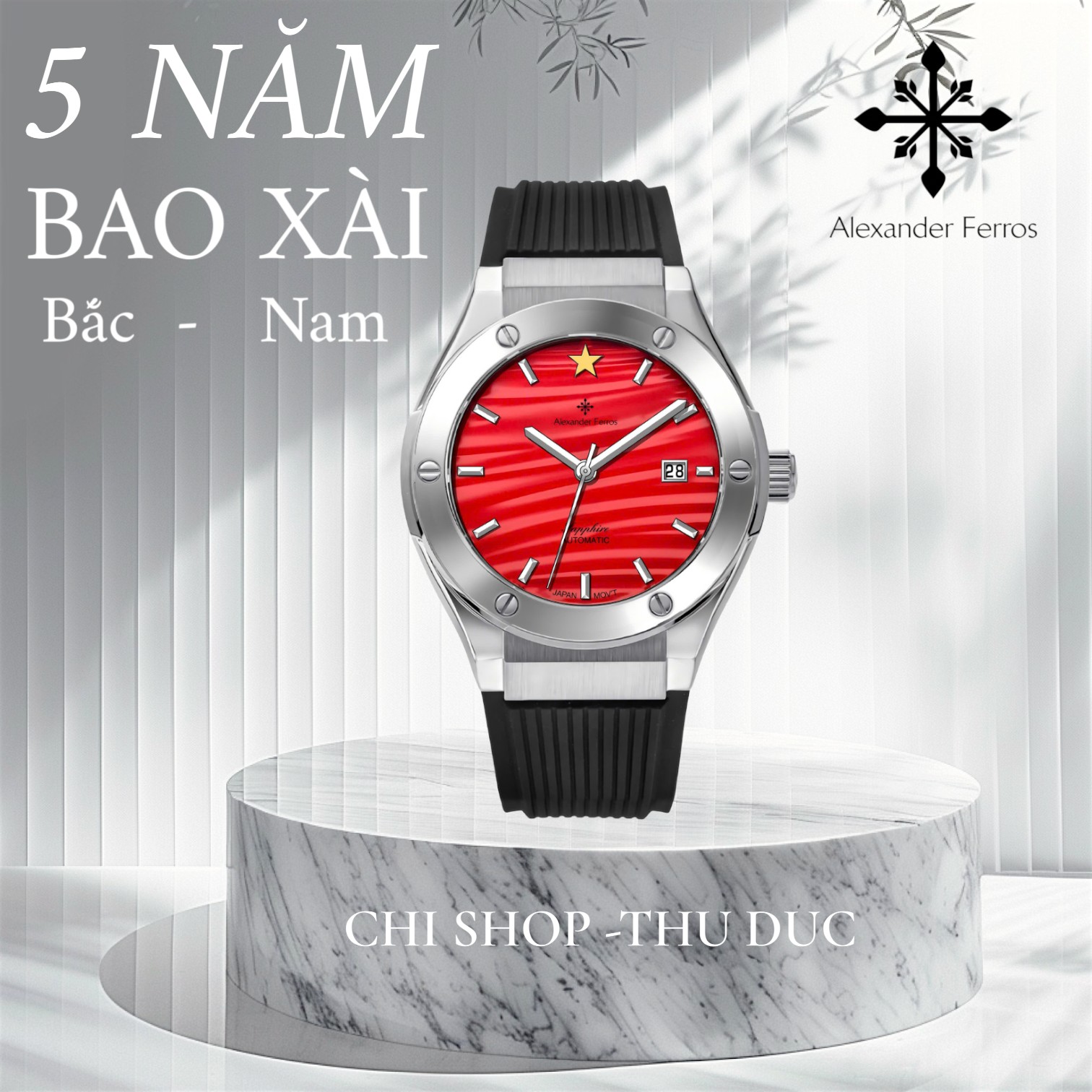 Đồng Hồ Nam Alexander Ferros 6162S-03 Sport Dây Cao Su Thép Không Gỉ Máy Miyota 42mm