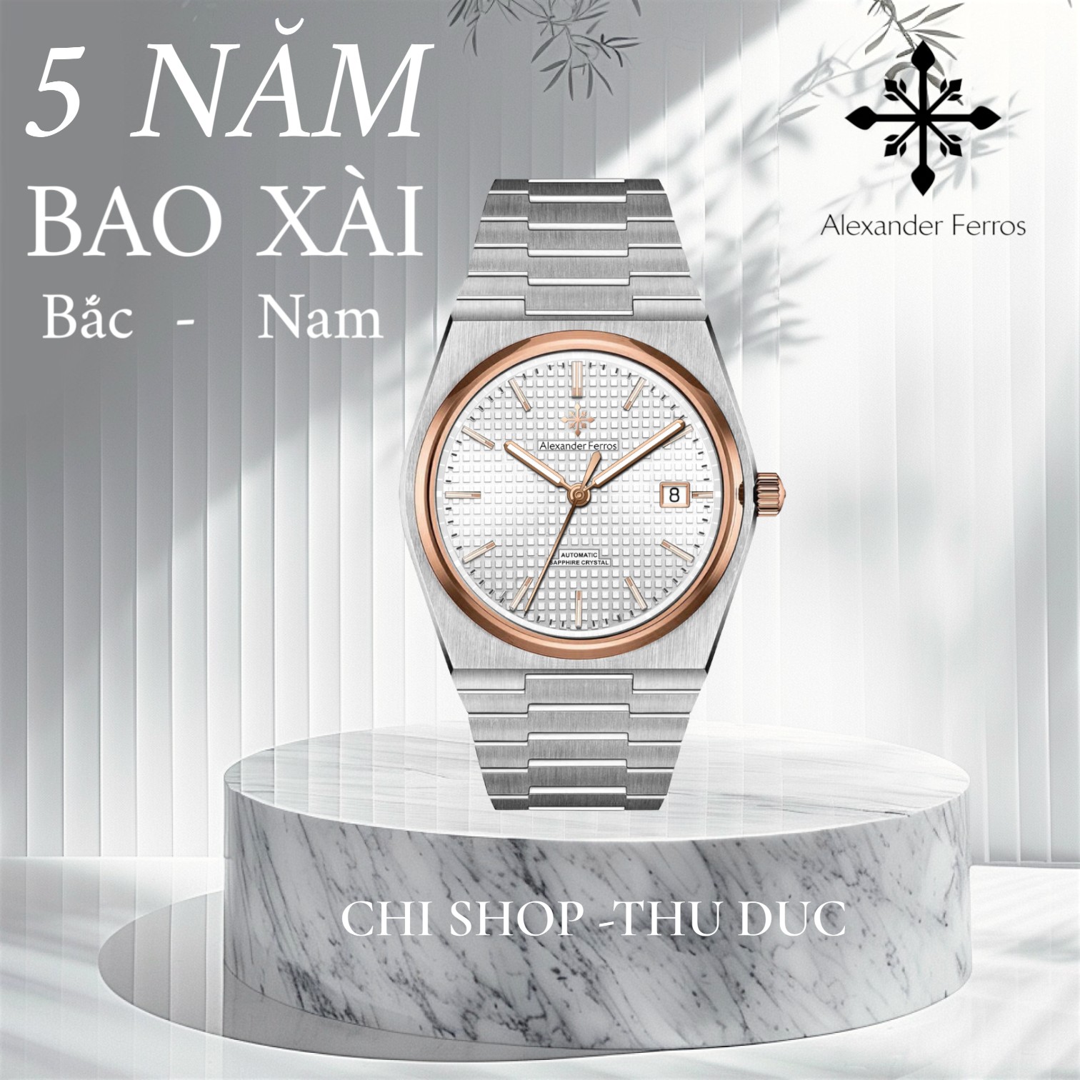 Đồng Hồ Nam Alexander Ferros 5052D/02 Sport Dây Liền Khối Demi Vàng Hồng Kính Sapphire