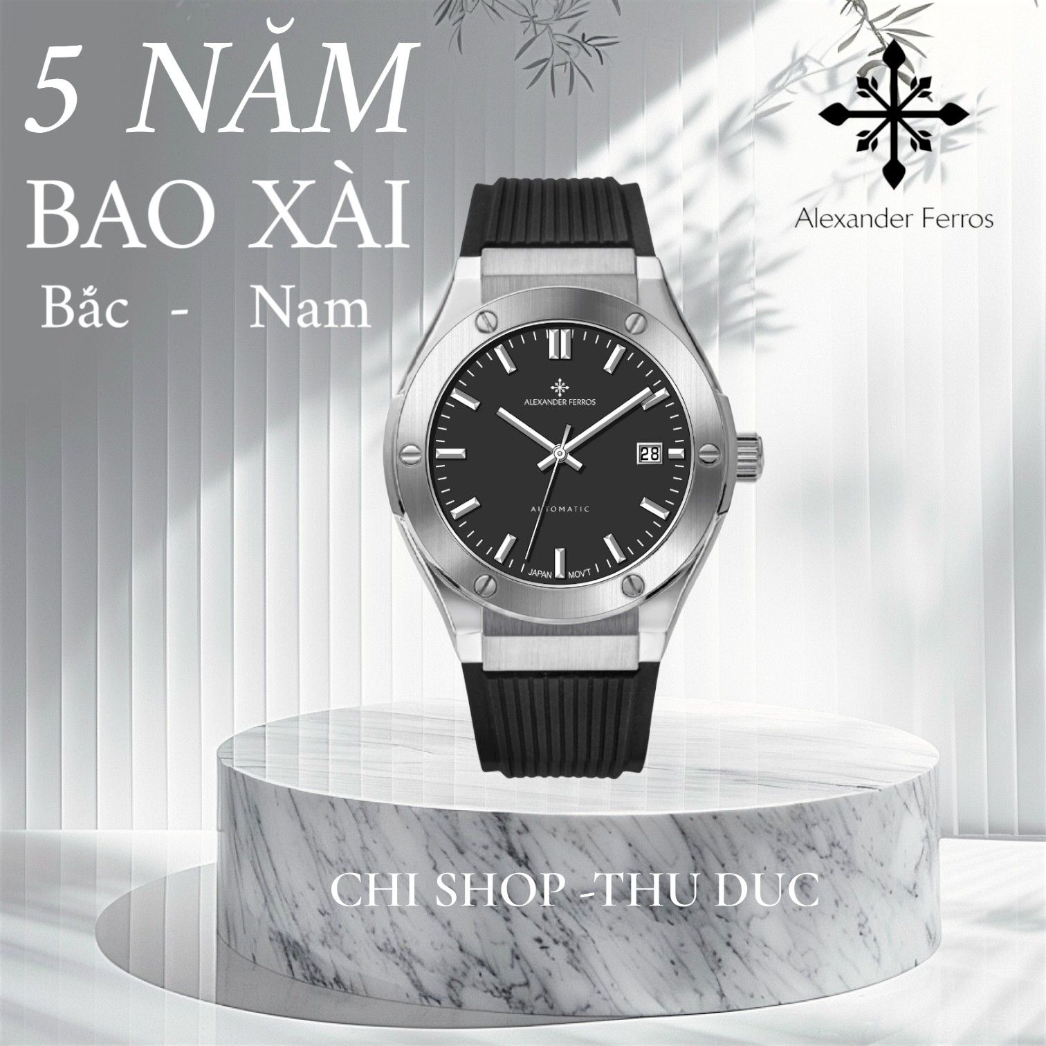 Đồng Hồ Nam Alexander Ferros 2242S-01 Sport Dây Cao Su Máy Miyota Trữ Cót 42 Giờ 40mm