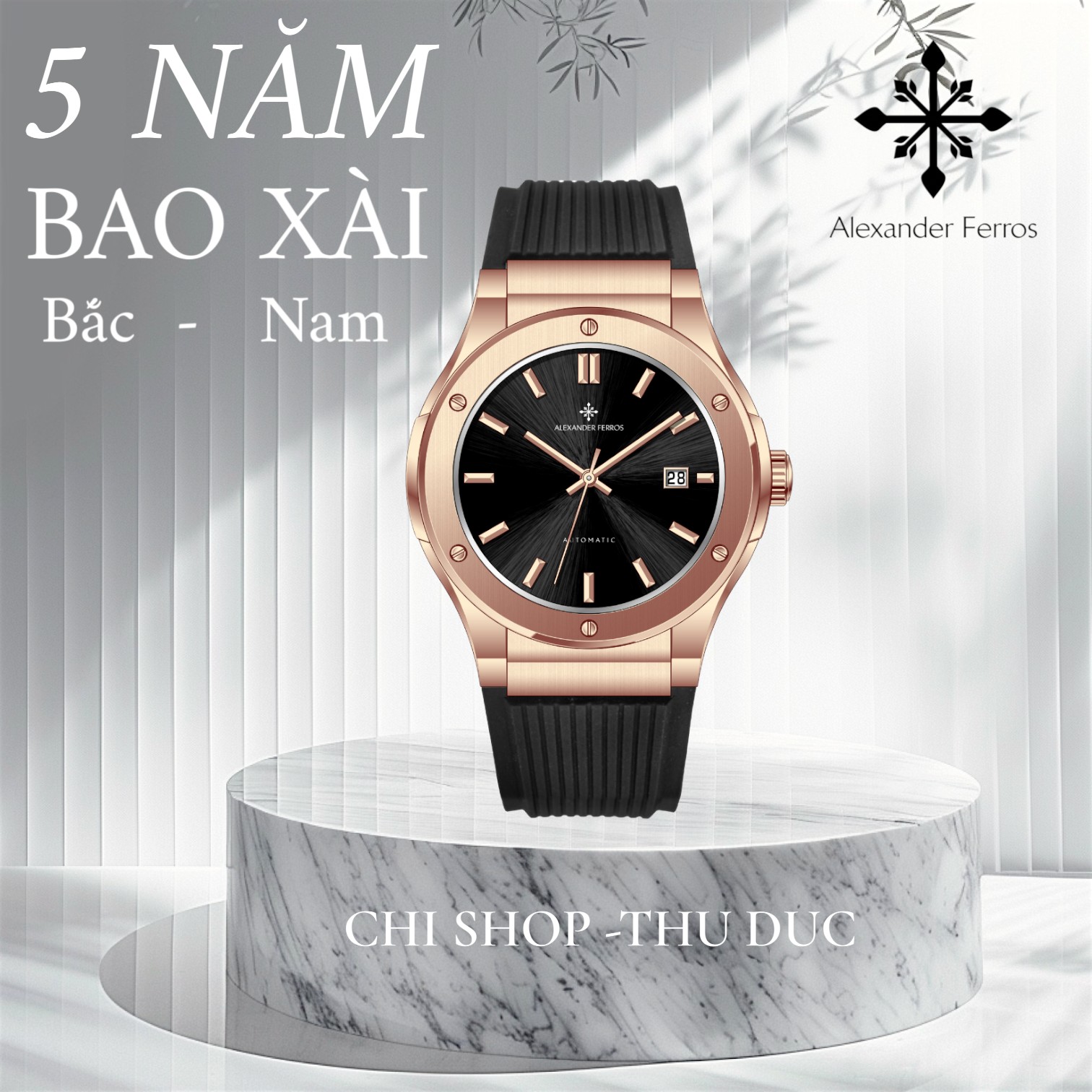 Đồng Hồ Nam Alexander Ferros 6162R-01 Sport Dây Cao Su Mạ Vàng Hồng Máy Miyota 42mm