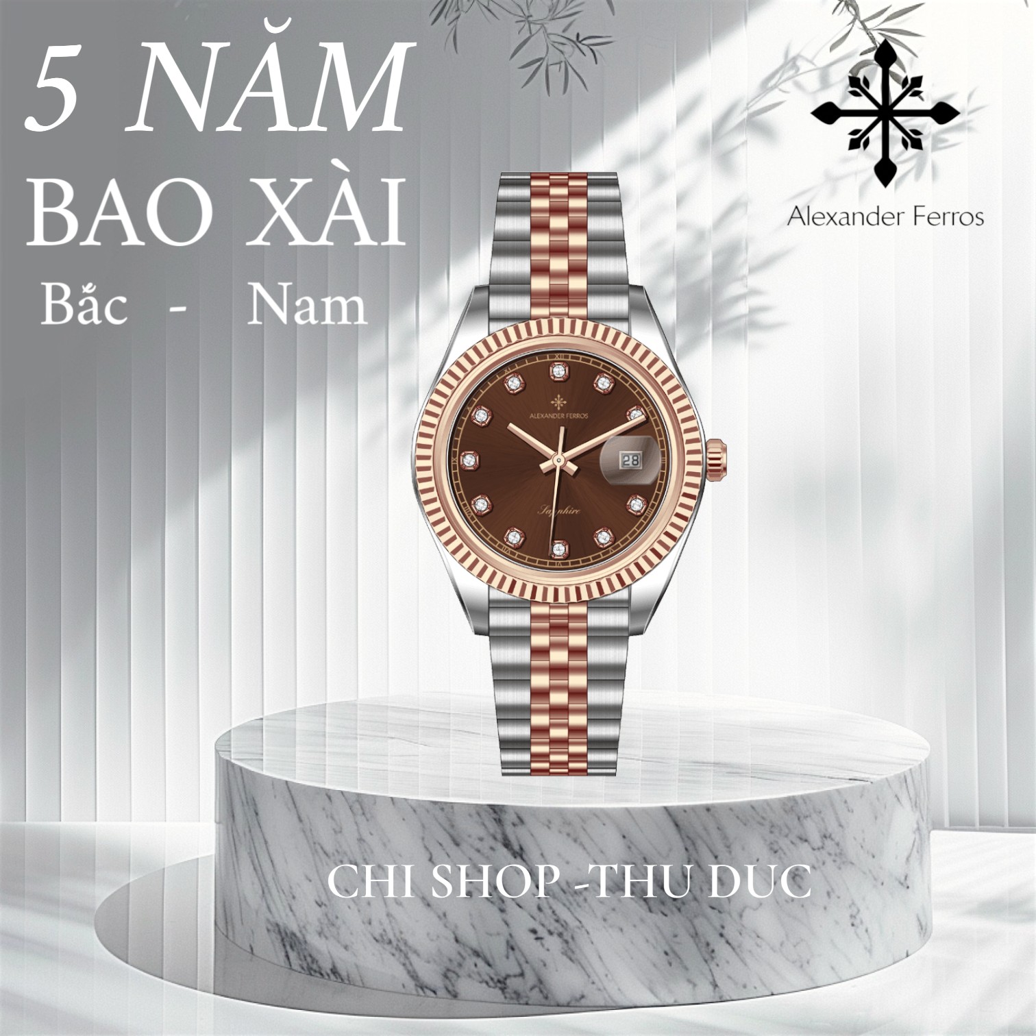Đồng hồ nam Alexander Ferros 8392D/08 – máy Quartz Miyota 2115, kim Dauphine, mặt nâu 38mm, kính Sapphire
