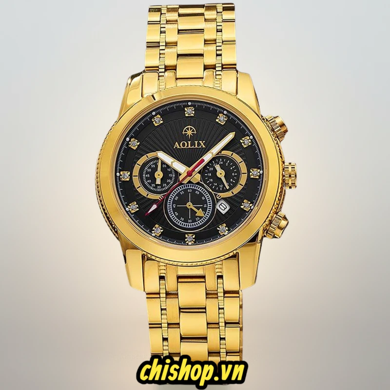 Đồng Hồ Dây Da Chronograph 6 Kim Aolixal-7049G Sapphire Chính Hãng