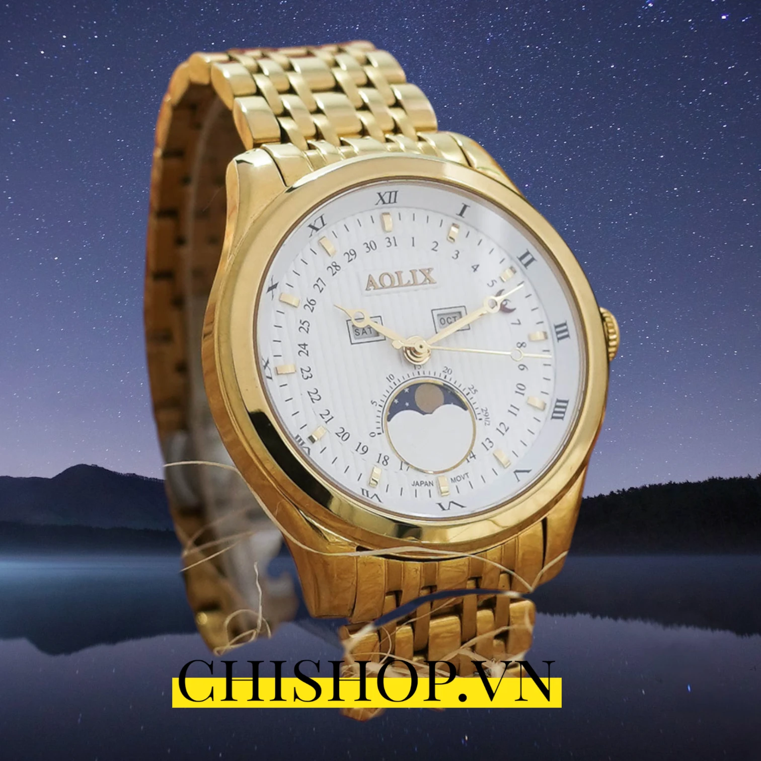 Đồng Hồ Lịch Tuần Trăng Aolixal-7073G Nam Sapphire