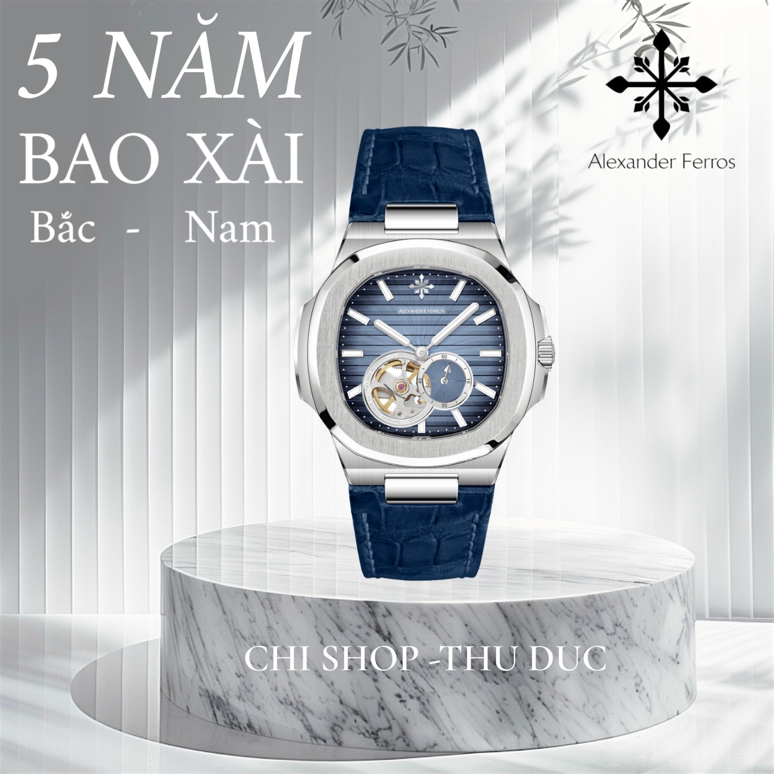 Đồng Hồ Nam Alexander Ferros 6312S-05 Mặt Số Xanh Lam Kẻ Ngang Thép Không Gỉ Sapphire
