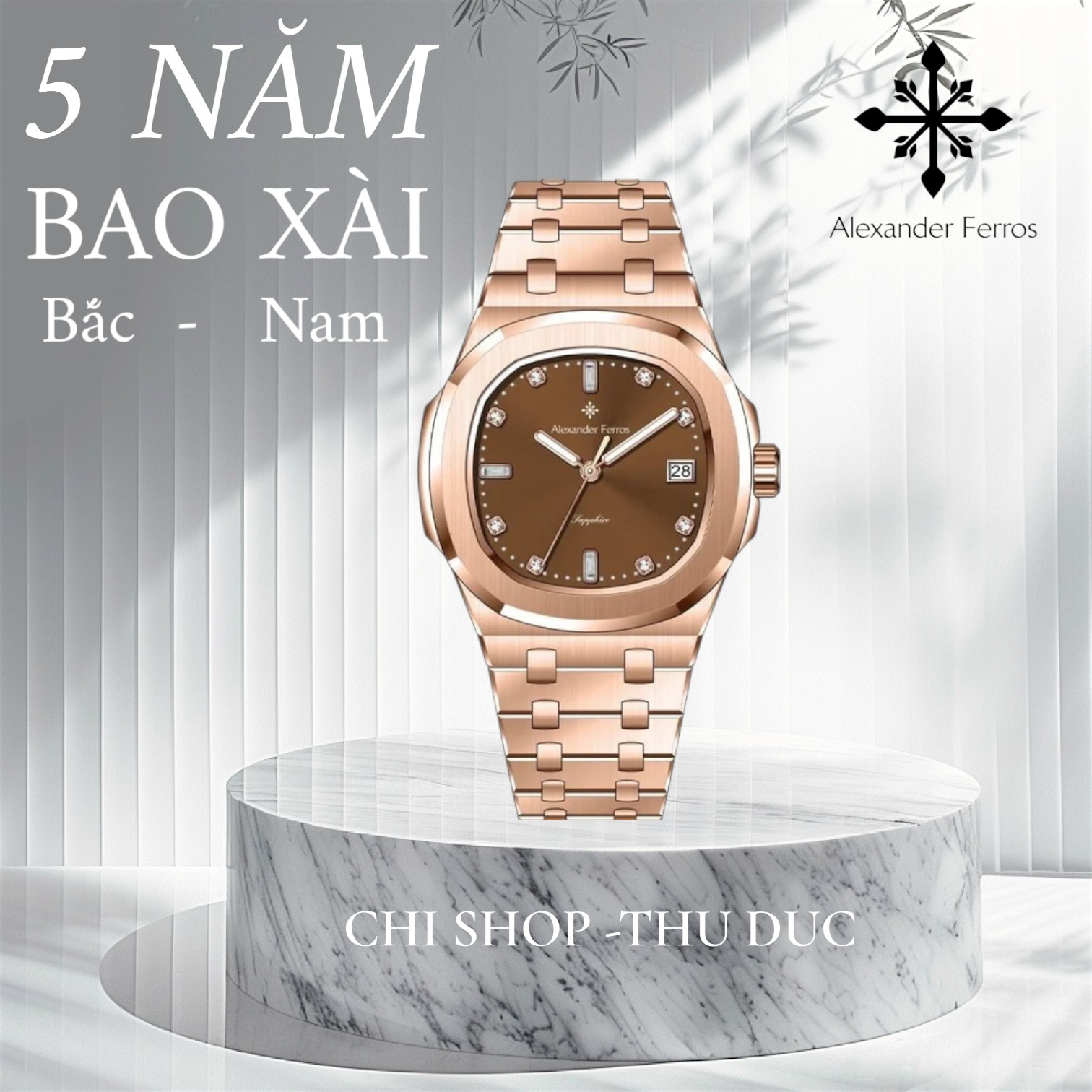 Đồng Hồ Nữ Alexander Ferros 6152R/08 Mạ Vàng Hồng Máy Pin Nhật VJ32 Sapphire 33mm