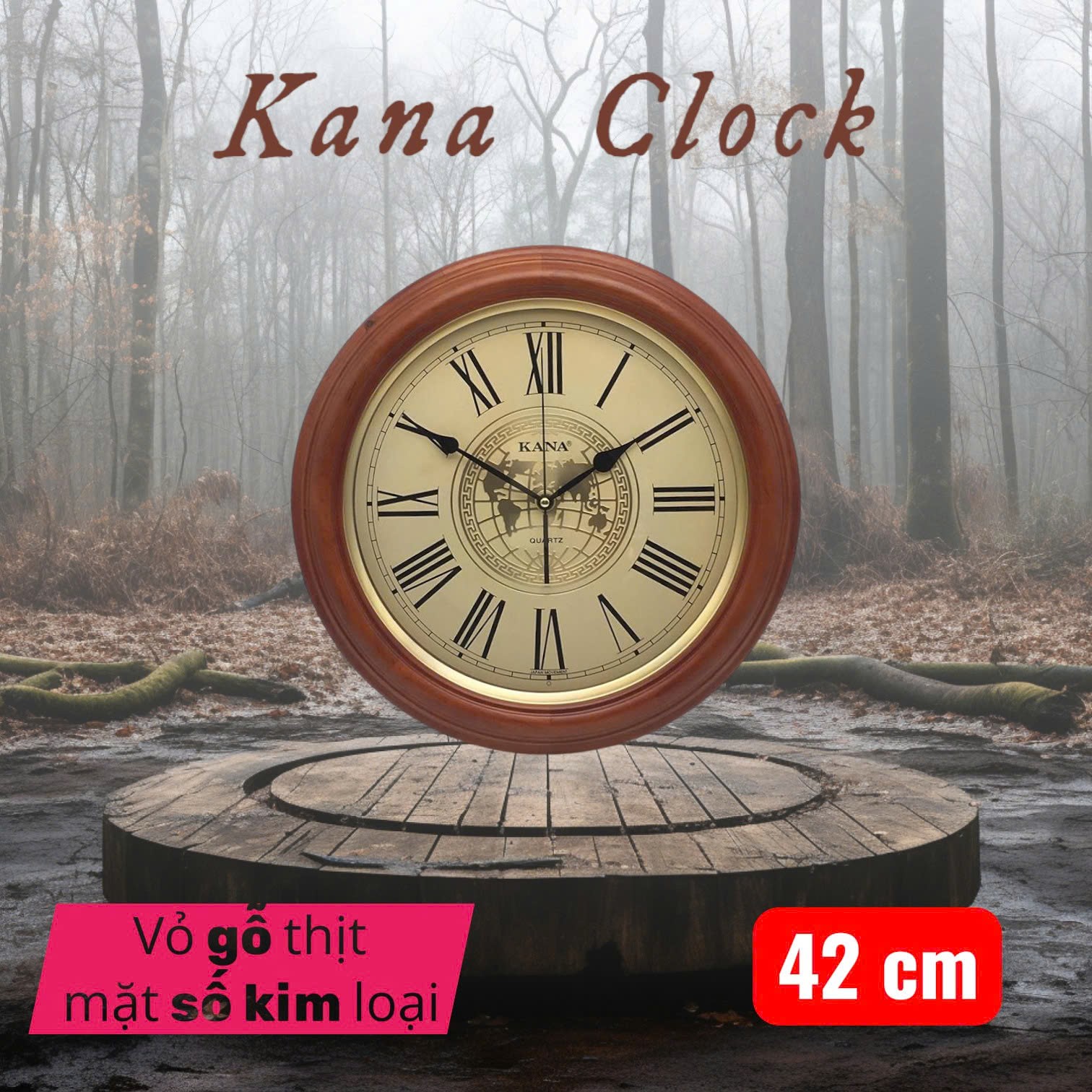 Đồng Hồ Treo Tường KaNa KN08 Gỗ Tự Nhiên Phong Cách Châu Âu - Sang Trọng, Bền Bỉ Với Máy Nhật Bản
