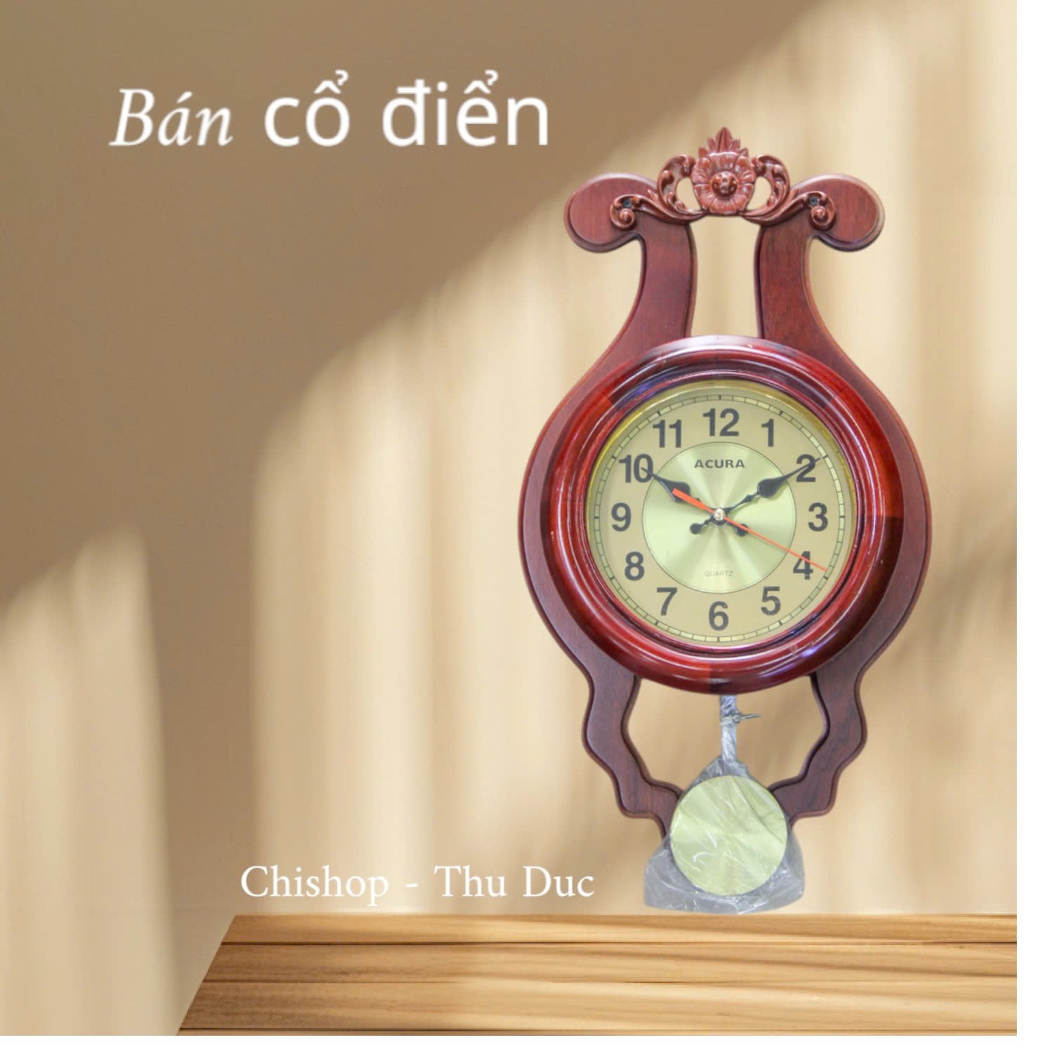 Đồng Hồ Treo Tường W308 Màu Gõ Đỏ Cánh Gián - Phong Cách Cổ Điển Nội Thất Gỗ Việt Nam