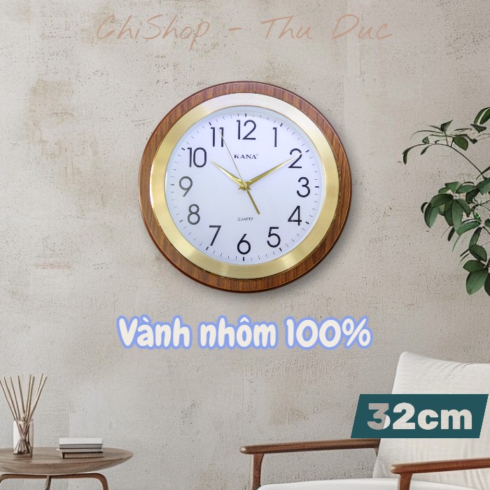 Đồng hồ 32cm, nhôm kết hợp gỗ, kana chính hãng kn-s32 số thường