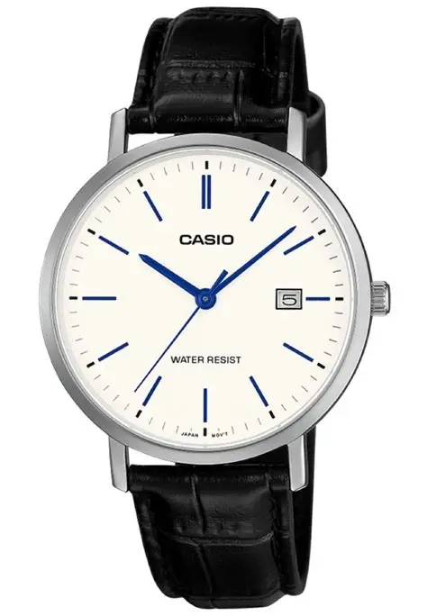 Đồng hồ Casio Nam Dây Da Mặt Trắng Nhẹ 39g – MTP-VT05L-7EDF Chính Hãng