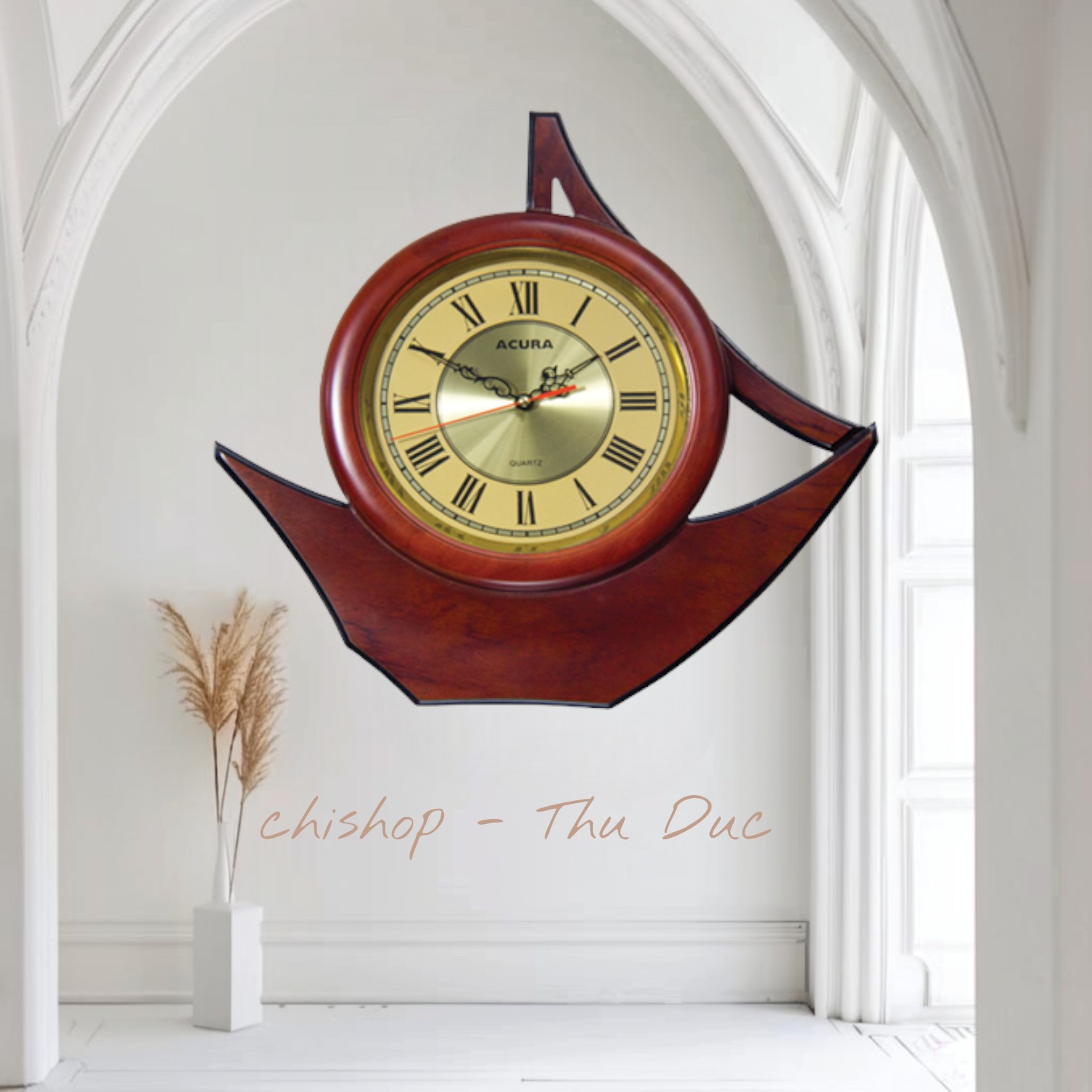 Đồng hồ décor phòng làm việc, hình chiếc thuyền loại nhỏ