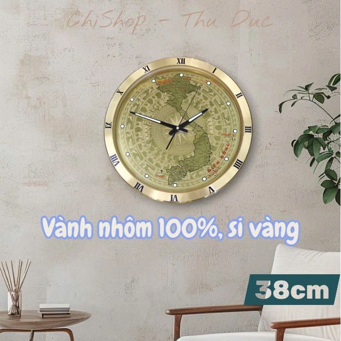 Đồng hồ treo tường KaNa KN-s38 bản đồ Việt Nam kim loại vàng siêu bền