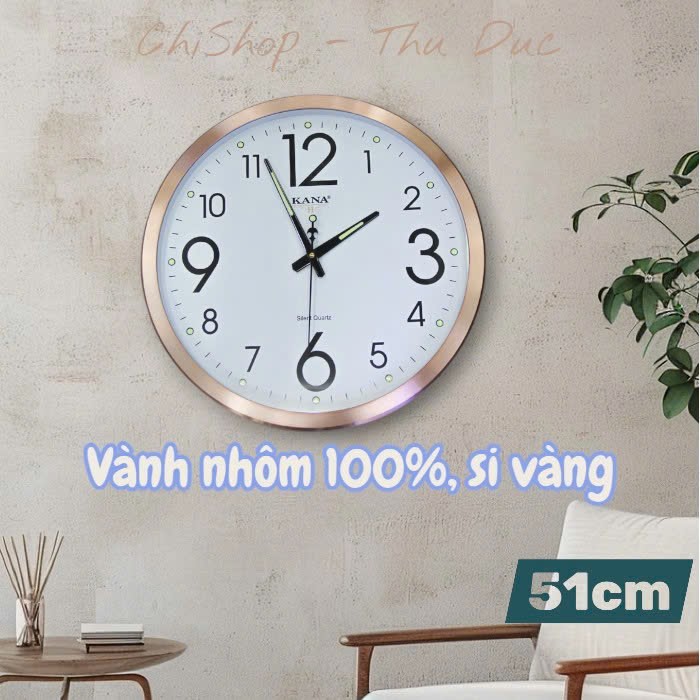 Đồng hồ treo tường Kana Vàng Hồng độc đáo Sài Gòn - Si mạ PVD sang trọng, máy chạy êm