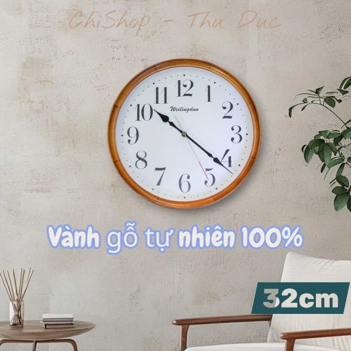 Đồng hồ treo tường Weilingdun Bắc Âu vỏ gỗ tự nhiên sang trọng
