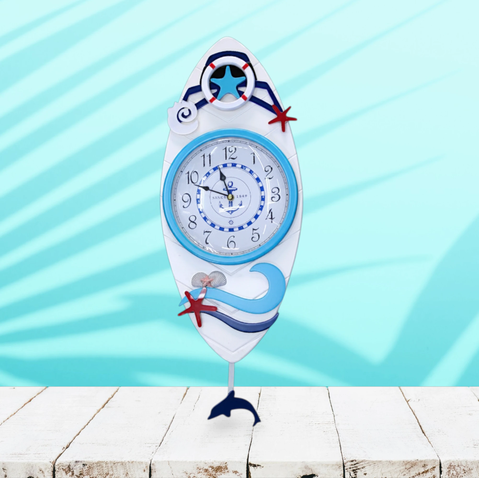 Đồng hồ treo tường gỗ , hình ván lướt sóng , có lắc Kairos KD006