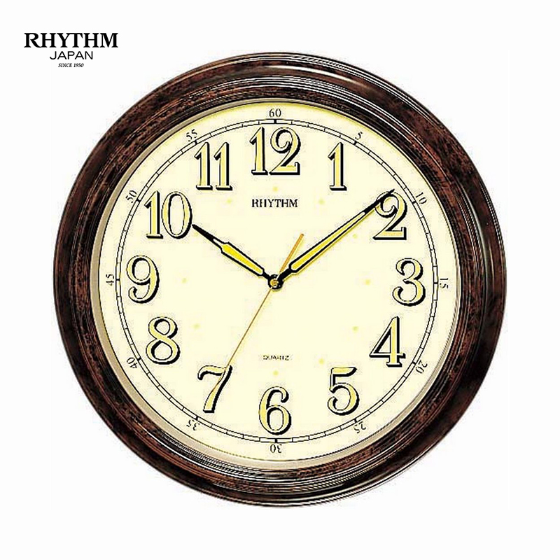 đồng hồ treo tường nhựa, sơn vân gỗ nucmg713nr06 Rhythm số 1 thế giới