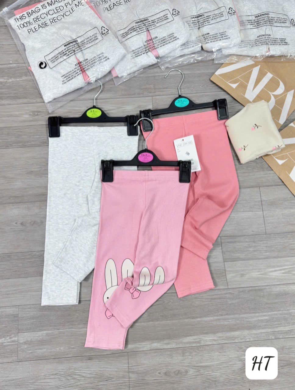 SET 4 QUẦN LEGGING ZIP THỎ BÉ GÁI