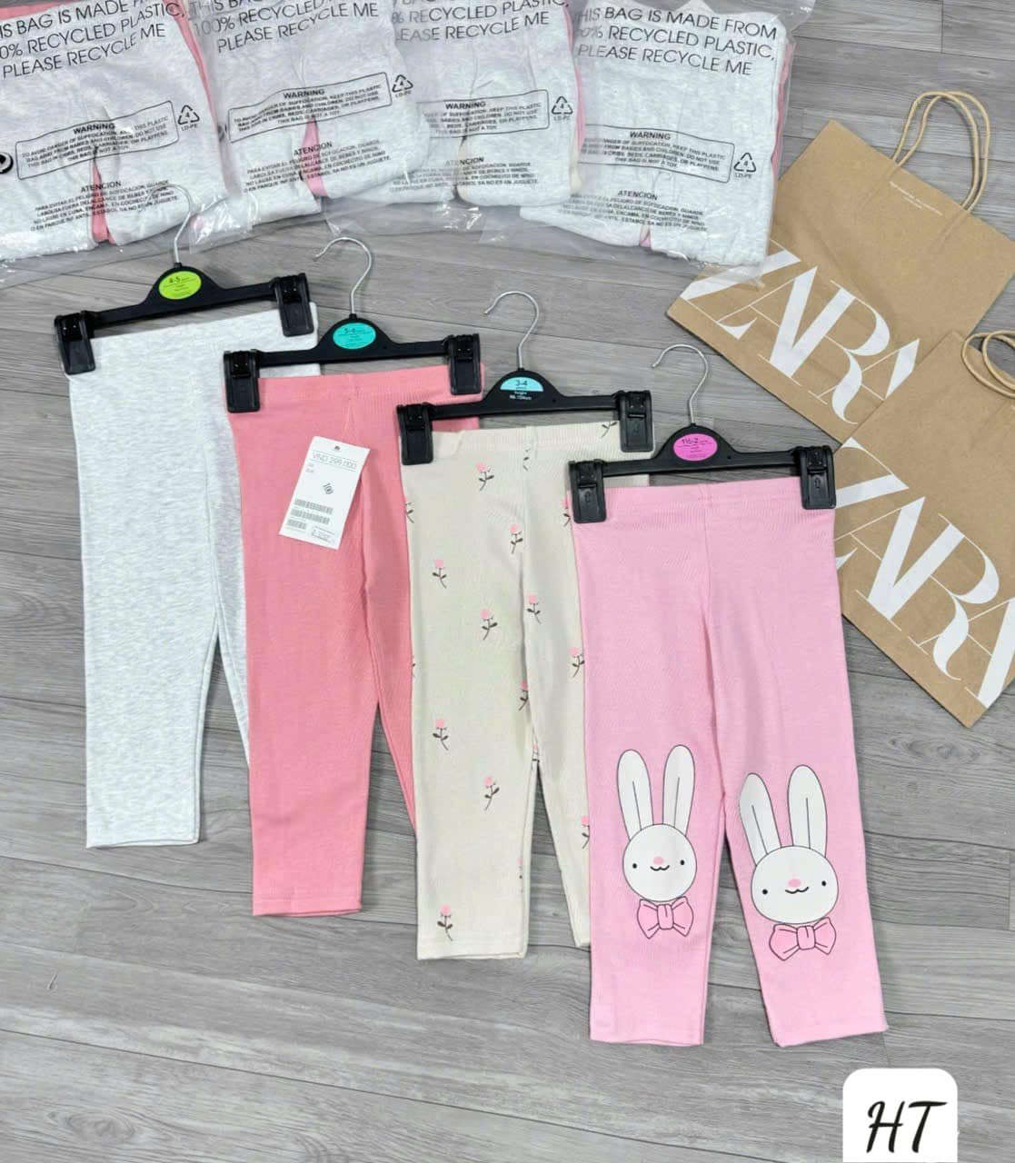 SET 4 QUẦN LEGGING ZIP THỎ BÉ GÁI