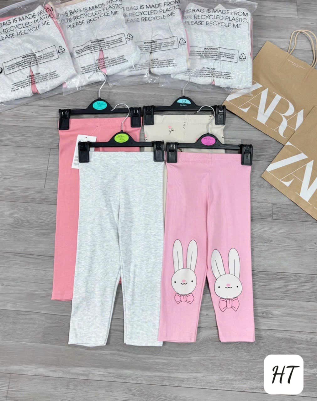 SET 4 QUẦN LEGGING ZIP THỎ BÉ GÁI