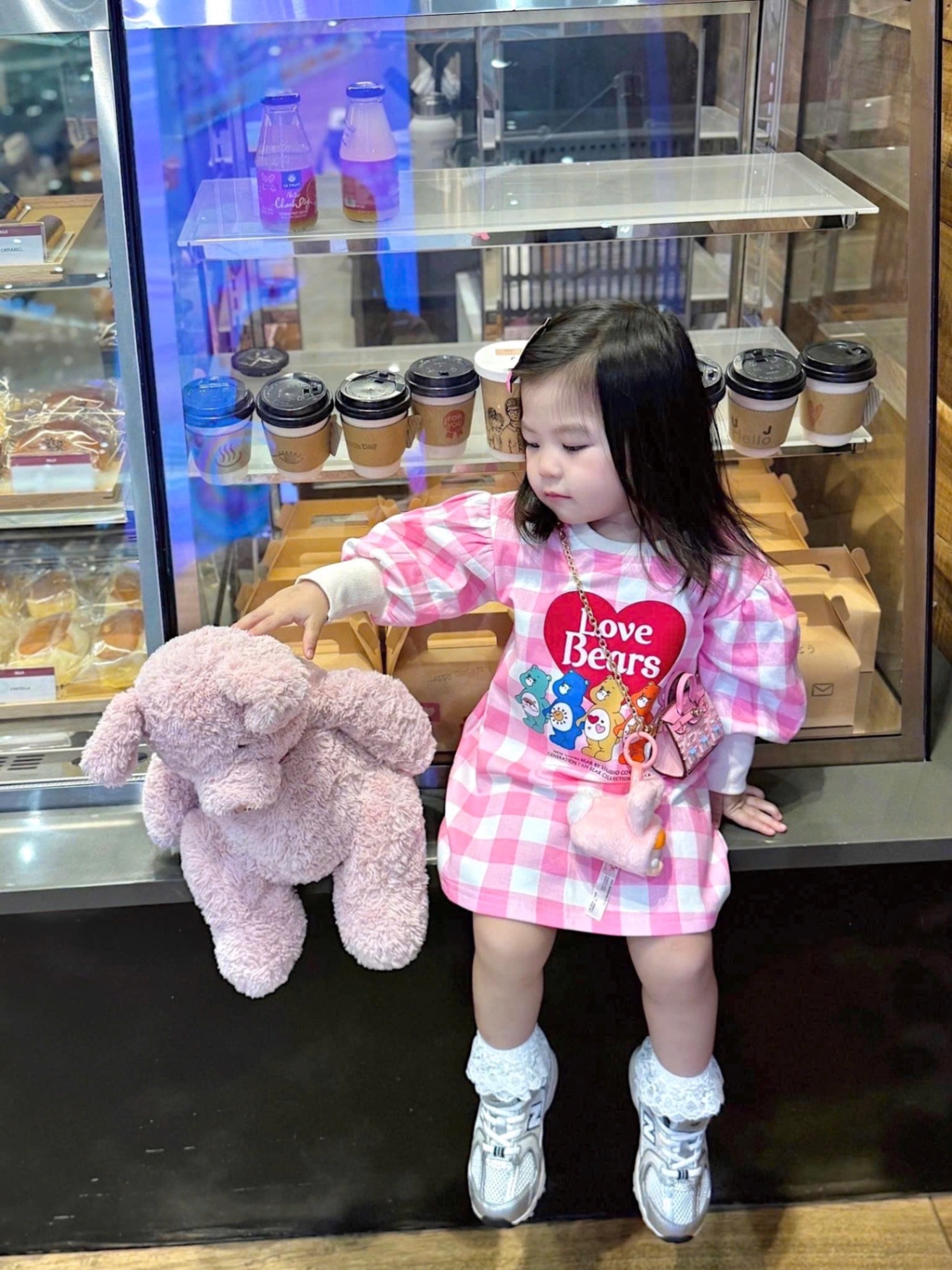 Set 2 váy kẻ LOVE bear bé gái