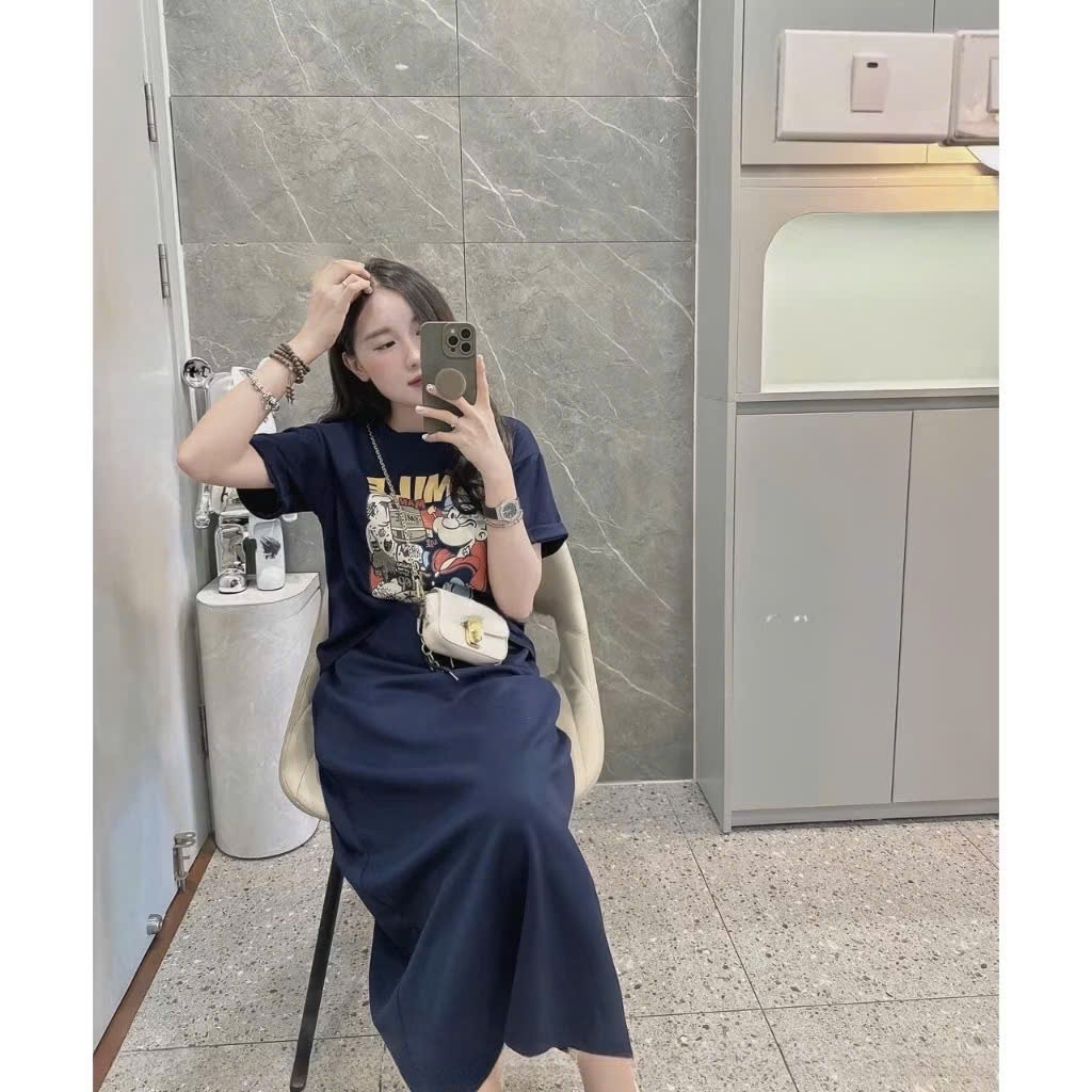 SV841 set áo chân váy midi than nữ