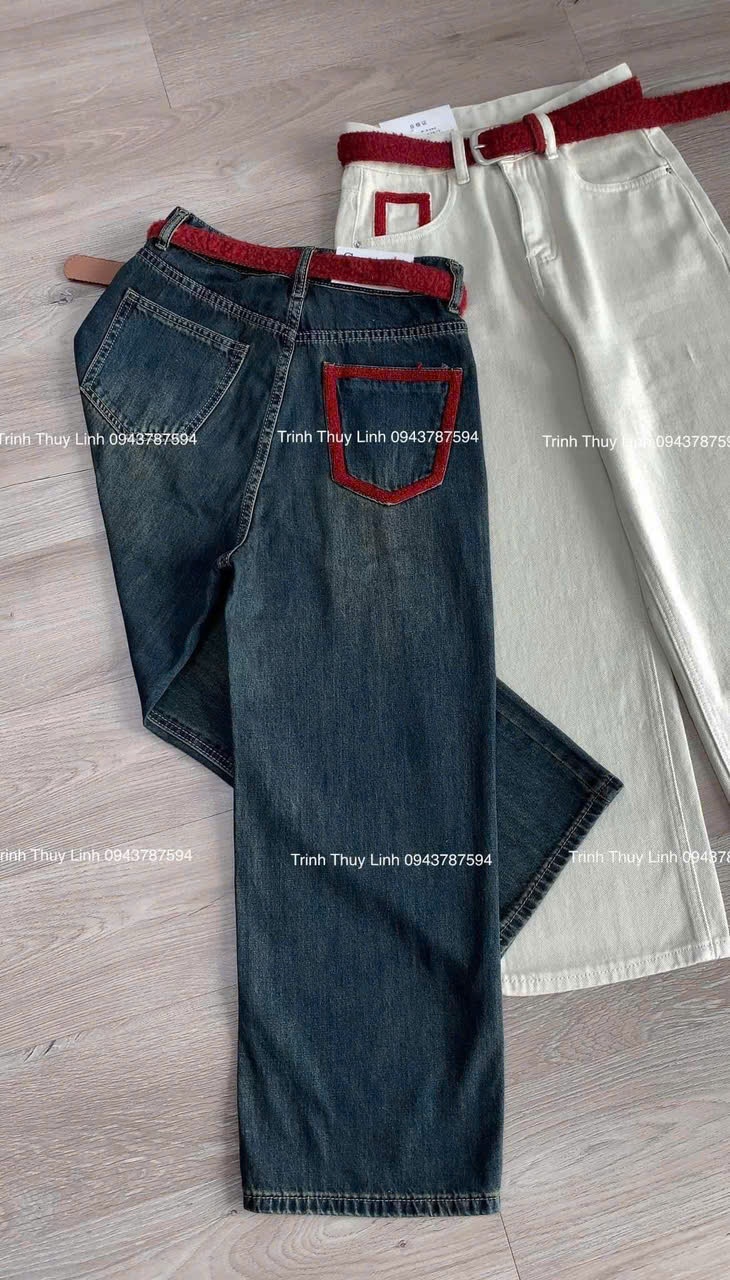 S35#QUẦN JEAN XUÔNG THÊU PHỐI TÚI ĐỎ