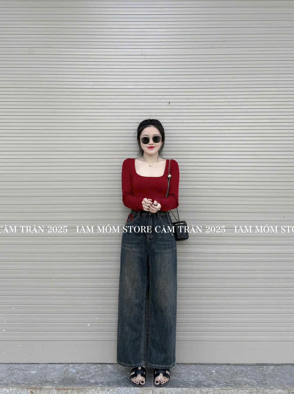 S35#QUẦN JEAN XUÔNG THÊU PHỐI TÚI ĐỎ