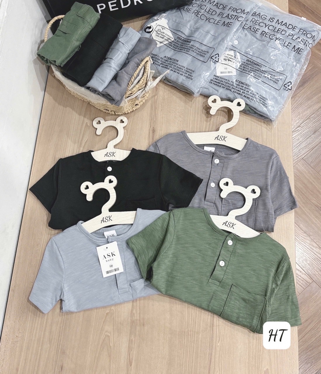 A647# sét 4 áo polo xước cổ trụ bé
