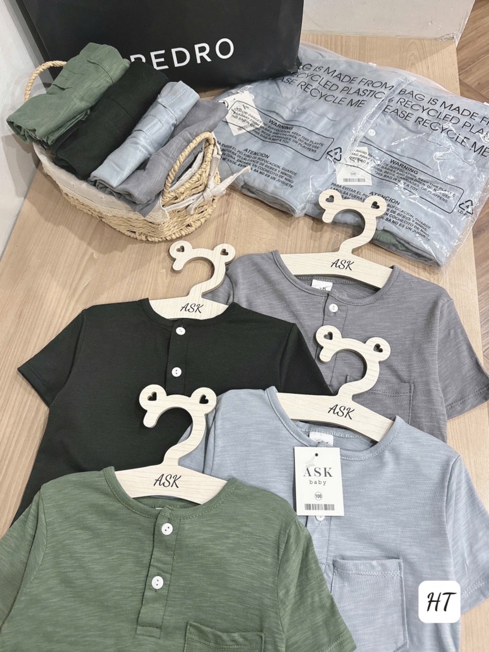 A647# sét 4 áo polo xước cổ trụ bé