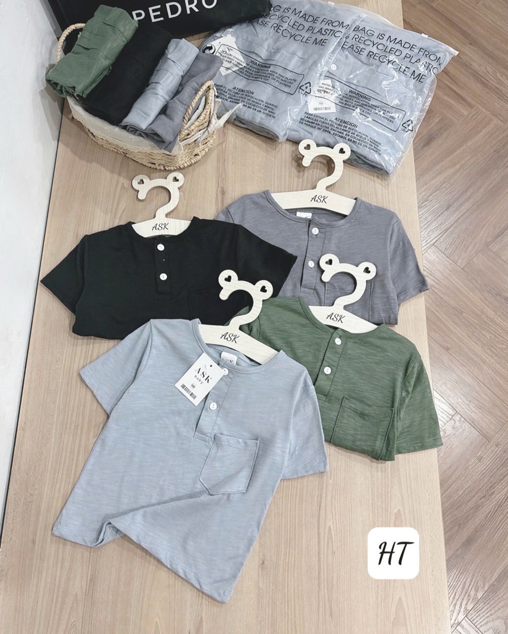 A647# sét 4 áo polo xước cổ trụ bé