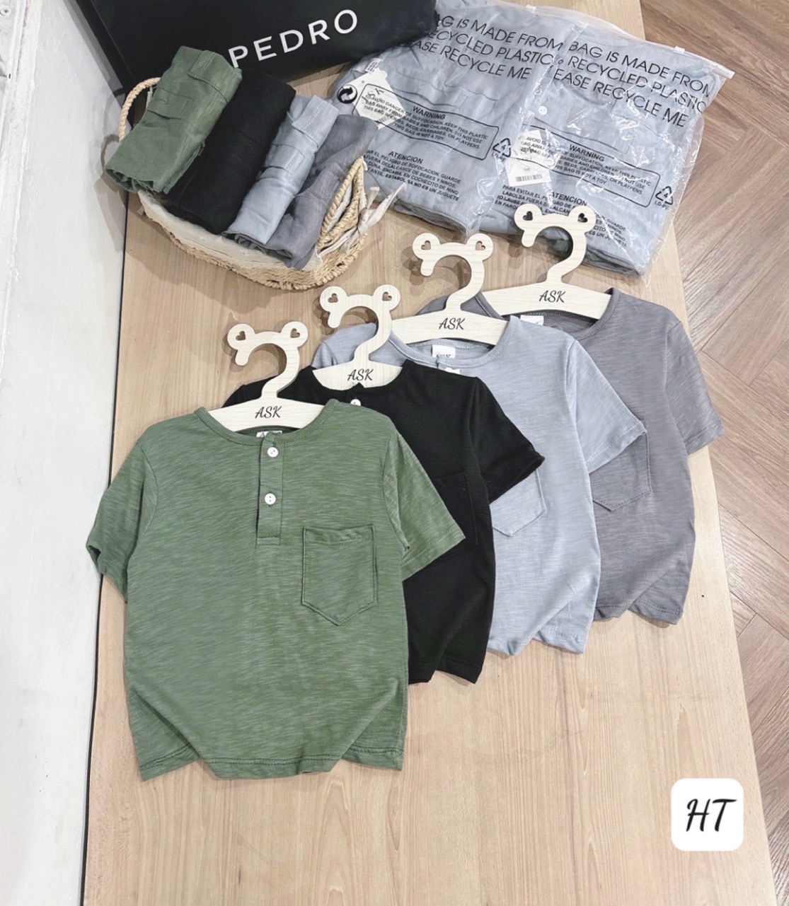 A647# sét 4 áo polo xước cổ trụ bé