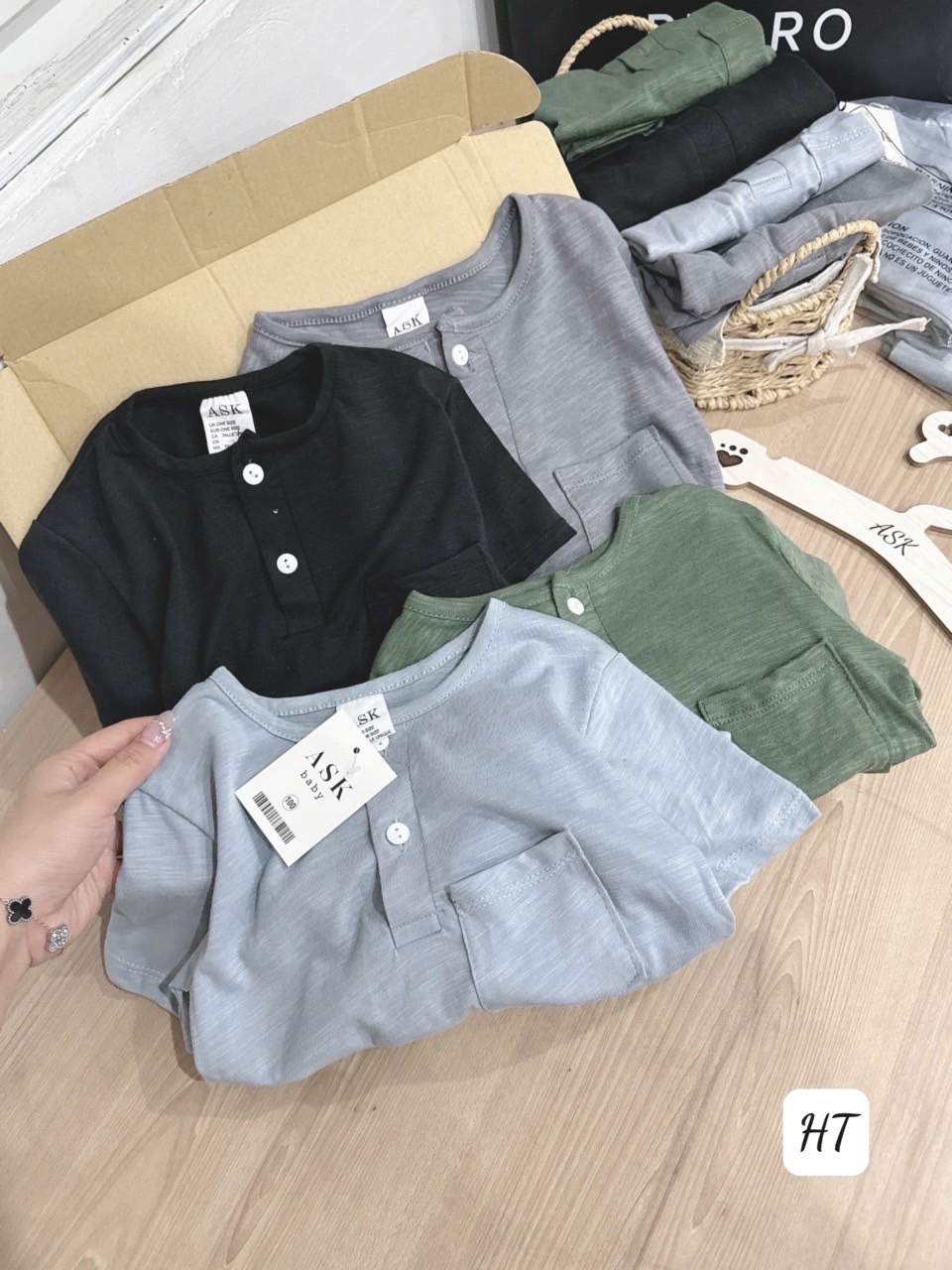 A647# sét 4 áo polo xước cổ trụ bé