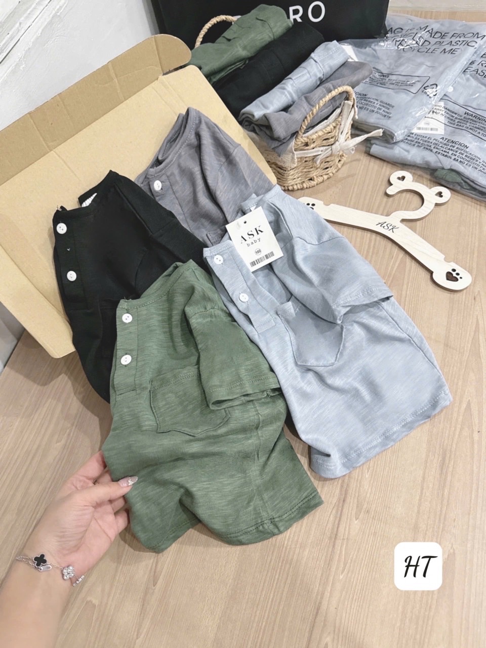 A647# sét 4 áo polo xước cổ trụ bé