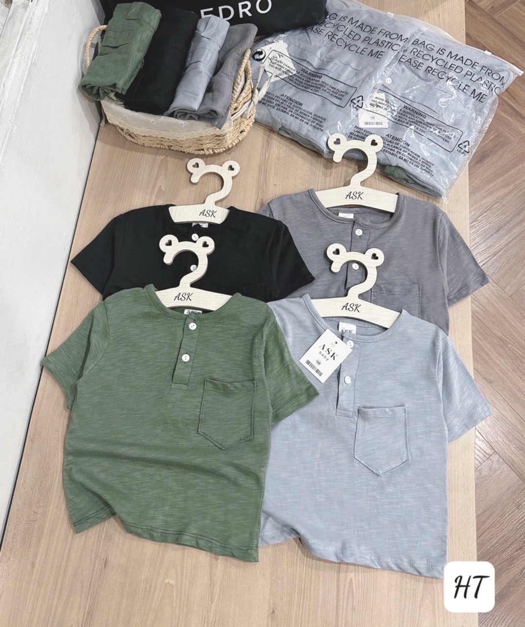 A647# sét 4 áo polo xước cổ trụ bé