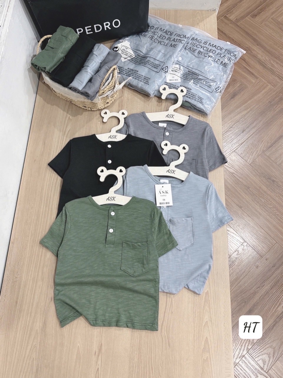 A647# sét 4 áo polo xước cổ trụ bé