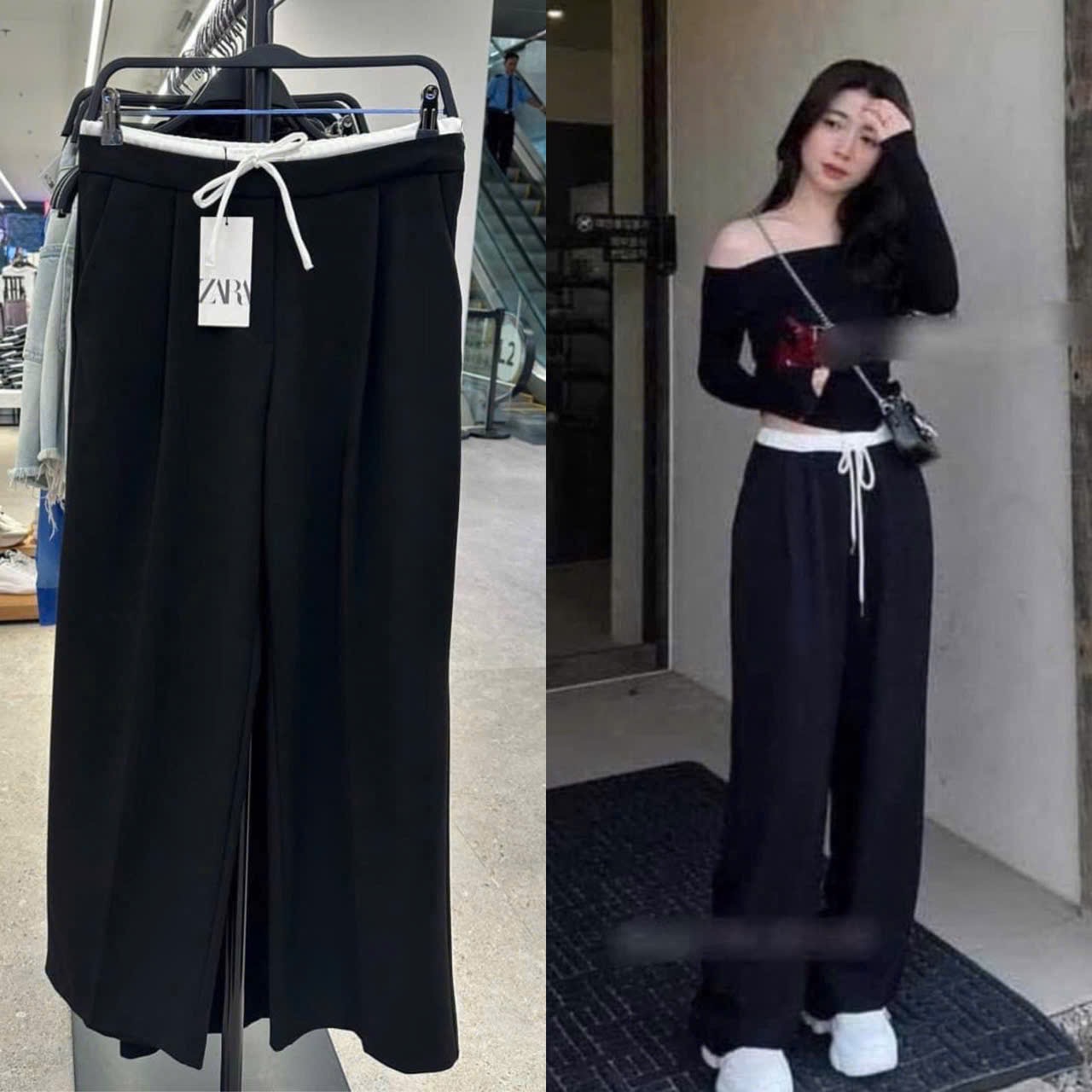 Q94 quần suông vải buộc nơ trắng