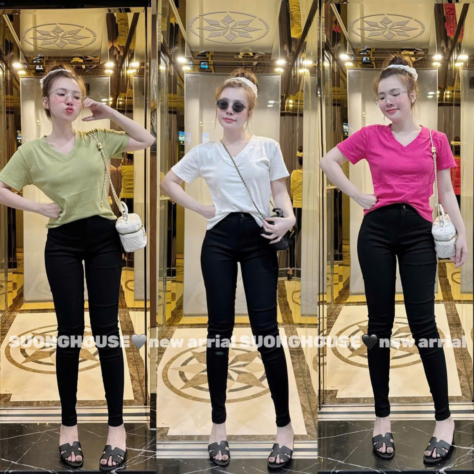 A122# áo cổ tim 3 màu cho nữ·
