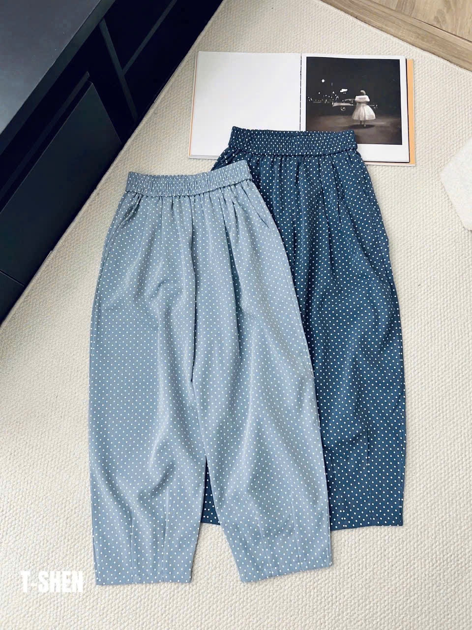 QN69# quần nữ baggy chấm bi