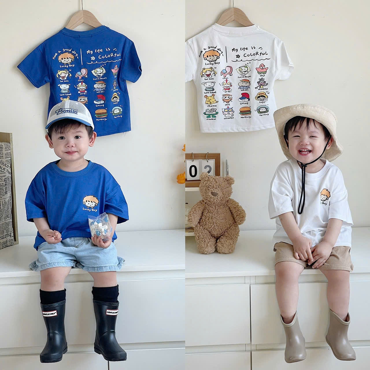 SA23# Set 2 áo trắng xanh cho bé trai