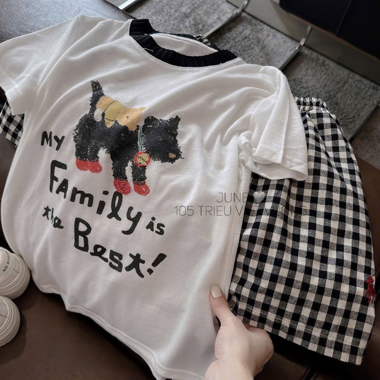 B85 bộ chó quần kẻ caro