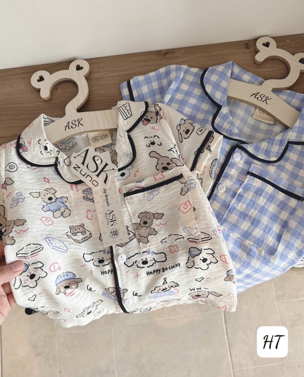 Cv-St44 Set 2 bộ Pijama chất đũi kẻ xanh cho bé trai