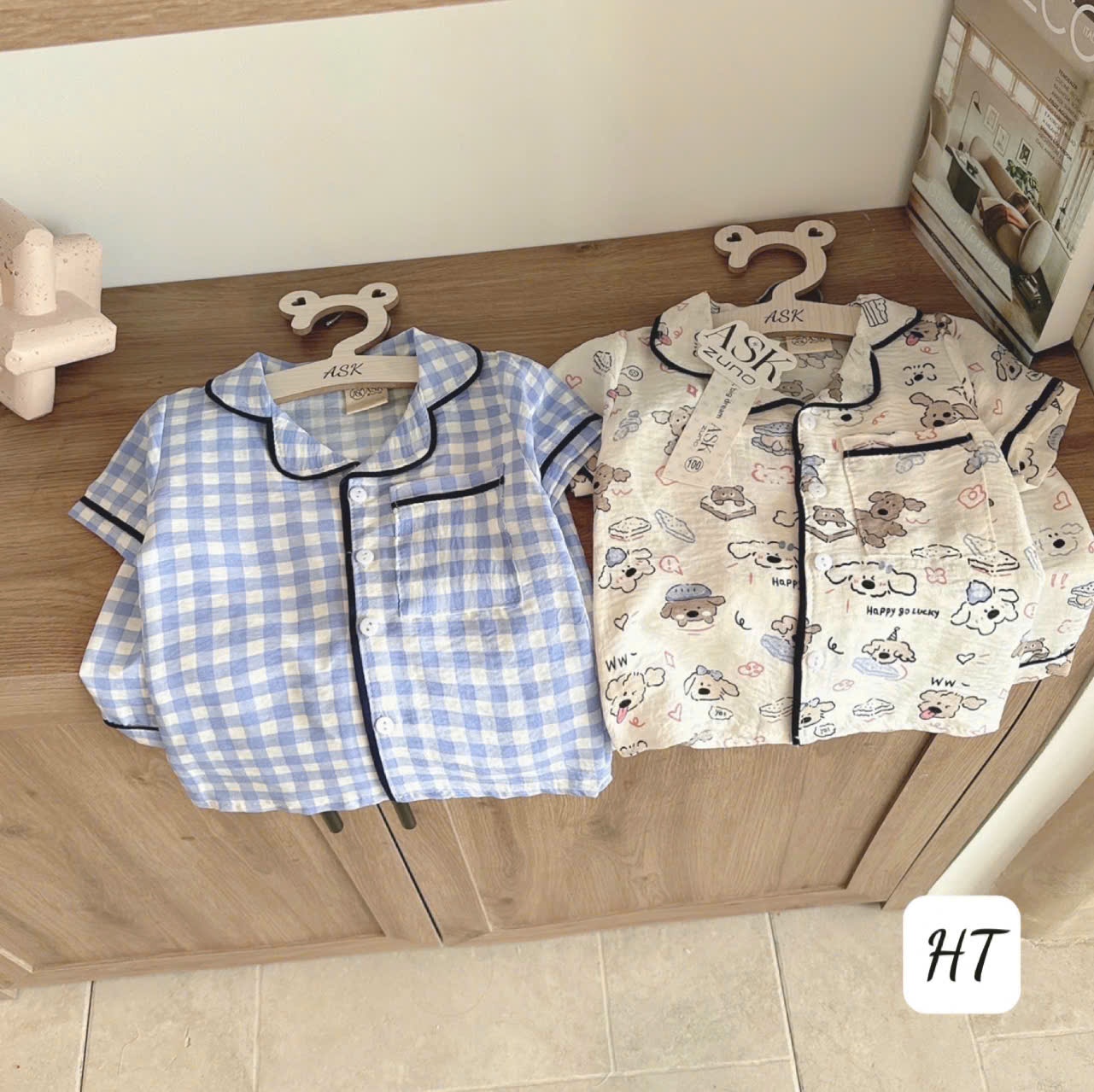 Cv-St44 Set 2 bộ Pijama chất đũi kẻ xanh cho bé trai
