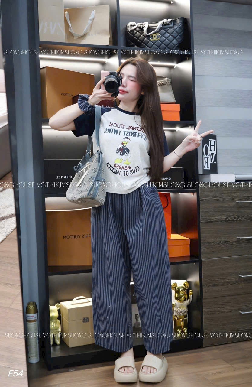 Cv-Sn43 Set quần kẻ cọc áo babytee