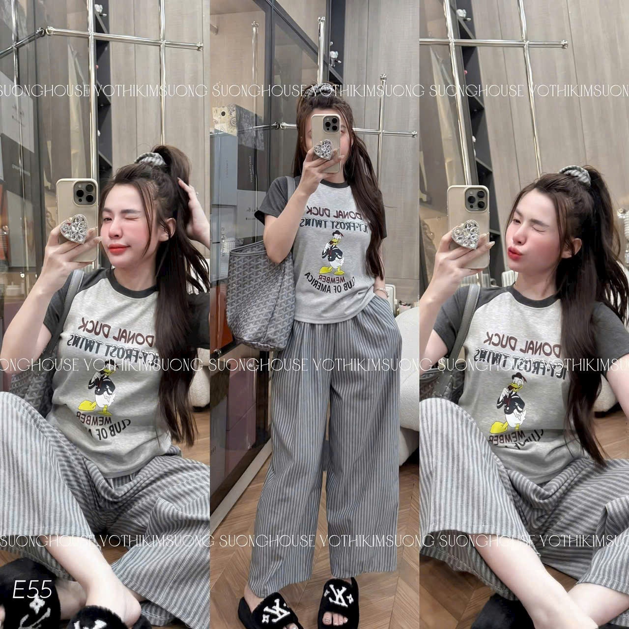 Cv-Sn43 Set quần kẻ cọc áo babytee