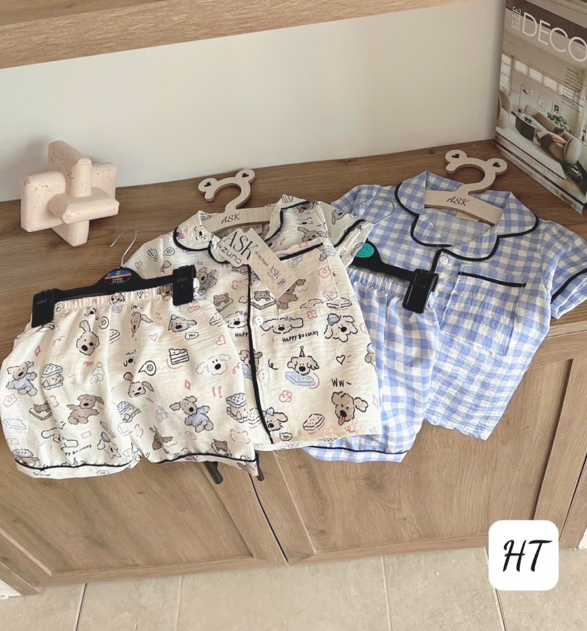 Cv-St44 Set 2 bộ Pijama chất đũi kẻ xanh cho bé trai