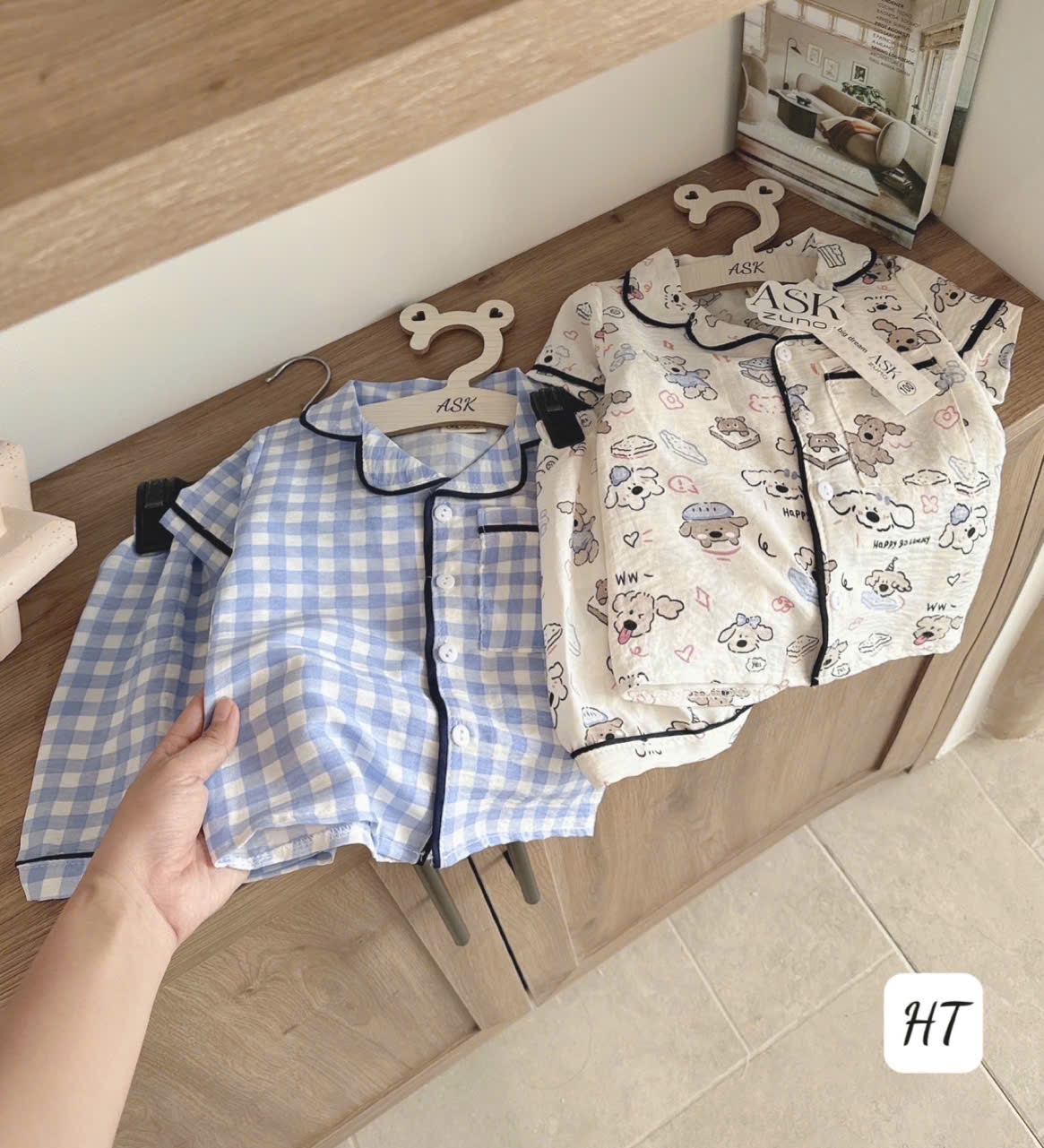 Cv-St44 Set 2 bộ Pijama chất đũi kẻ xanh cho bé trai