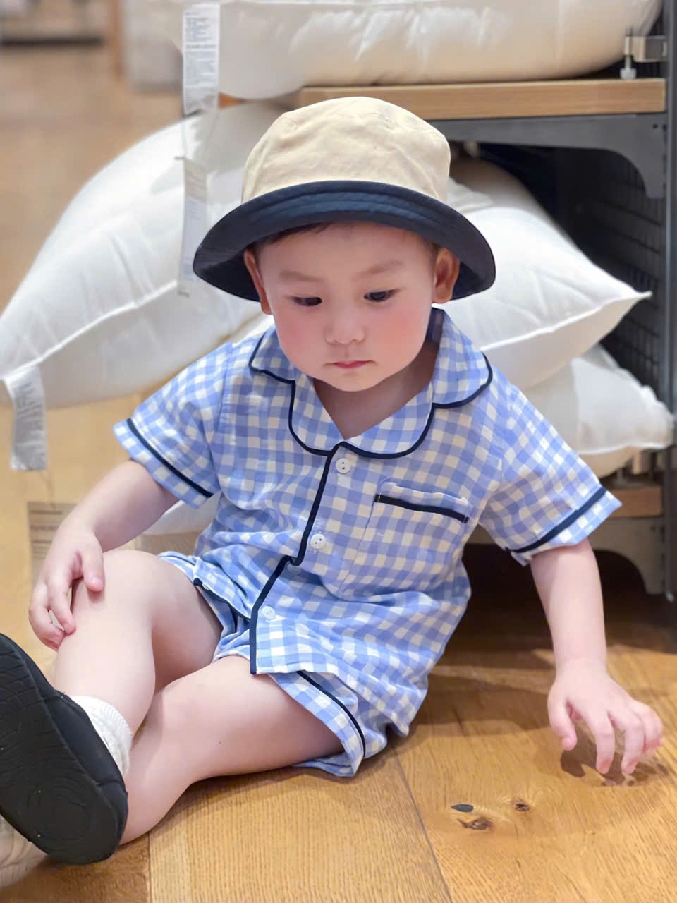 Cv-St44 Set 2 bộ Pijama chất đũi kẻ xanh cho bé trai